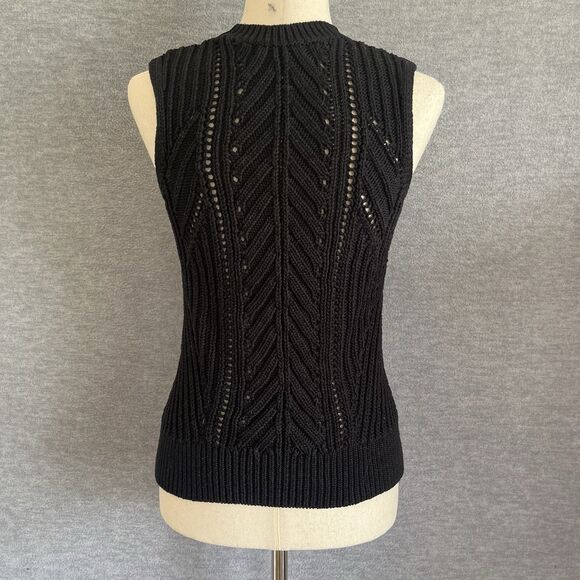 Banana Republic Sleeveless Open Stitch Sweater Sz M Preppy Coastal Capsule Black - Picture 7 of 15